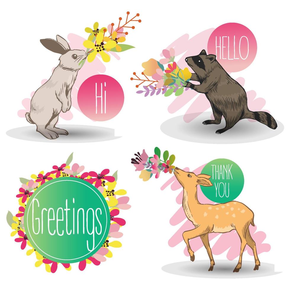 dieren met bloemen groeten concept vector