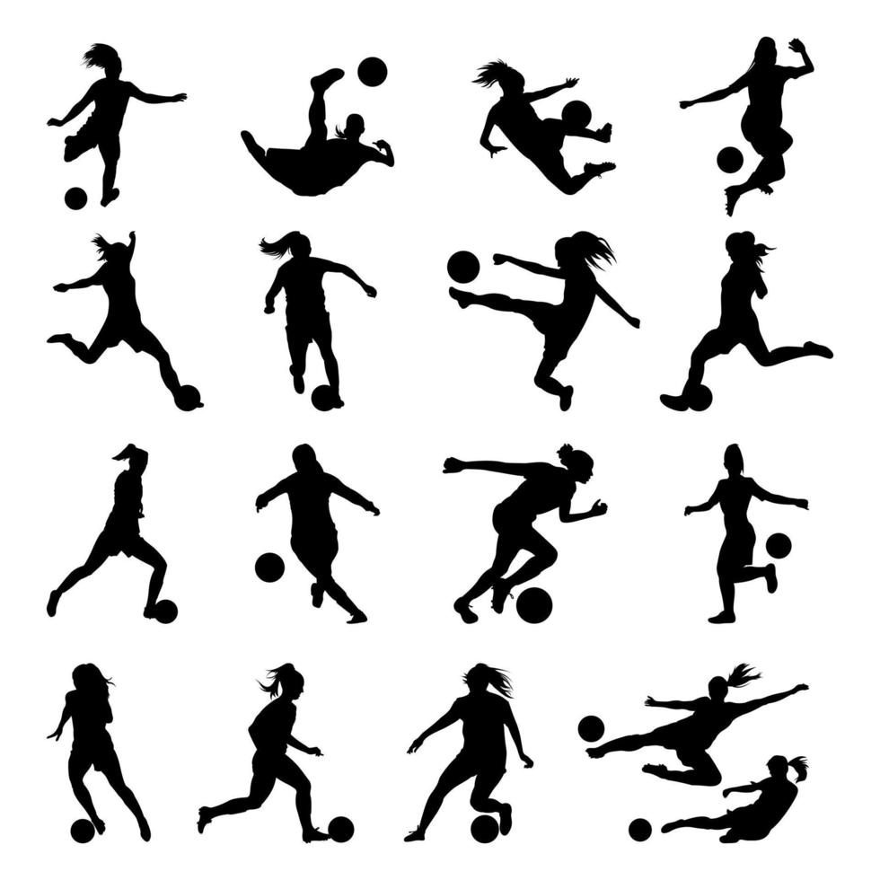 vrouwelijke voetballers silhouet vector