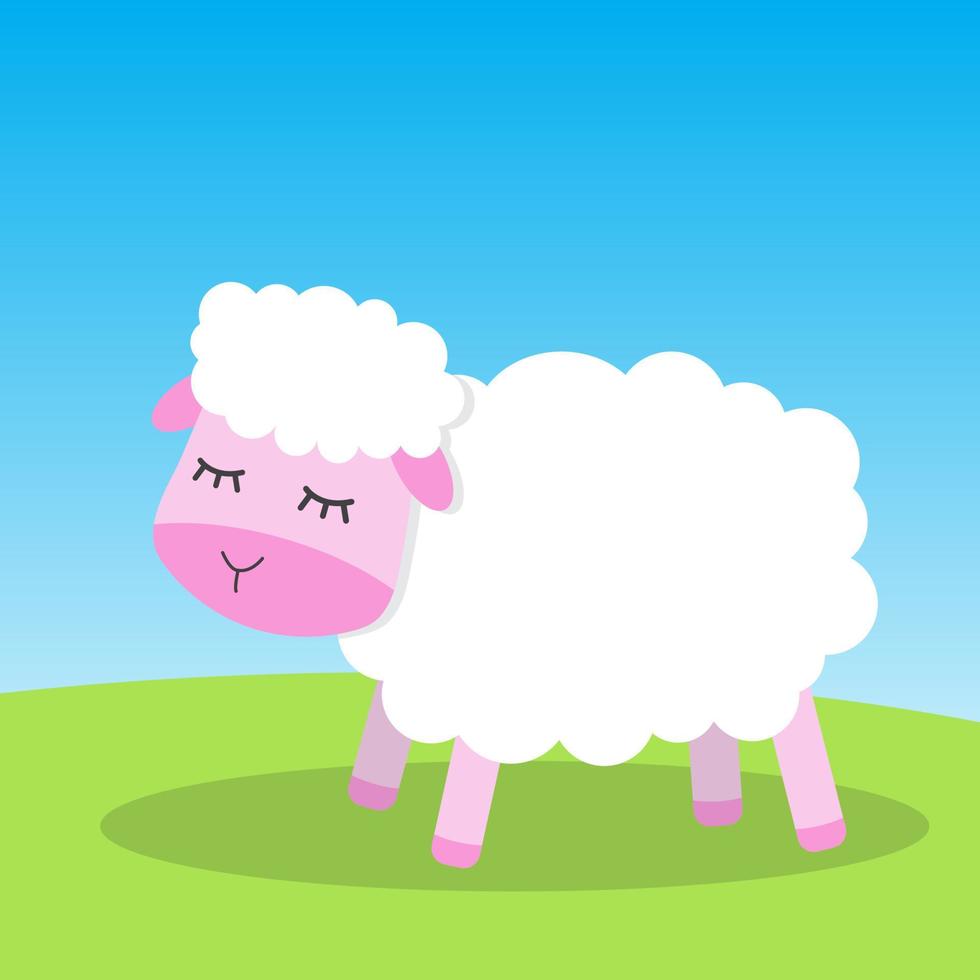 schattige witte en roze schapen, vectorillustratie. doodle cartoon afdrukken. schapen met gesloten ogen, zonnige dag. meisje of jongen baby shower of kinderkamer decor. ontwerp voor baby, kinderposter, kaart, uitnodiging vector