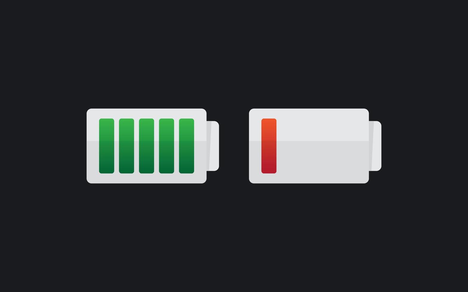 batterij icoon. volle batterij en lage batterij platte pictogramstijl teken voor mobiel concept en webdesign. vectorpictogram. symbool, logo afbeelding. vectorafbeelding vector