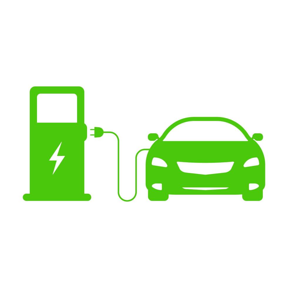 laadstation voor ecologie hybride voertuig silhouet icoon. glyph-pictogram voor oplader voor elektrische auto's. elektrische auto opladen teken. eco electro energie voor ev groen icoon. geïsoleerde vectorillustratie. vector