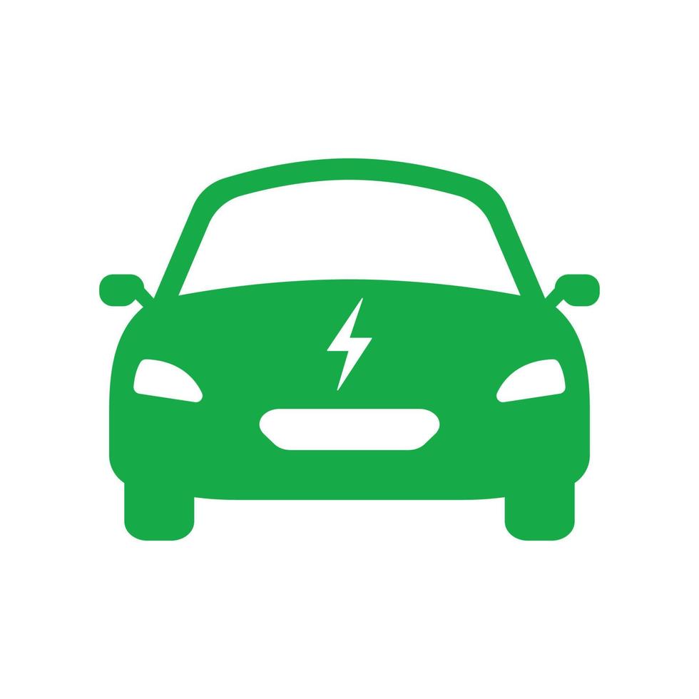 elektrische auto groen silhouet pictogram. eco electro ev met bout groen symbool. elektrische auto met bliksemteken. ecologie hybride voertuig glyph pictogram. elektronische auto-logo. vectorillustratie. vector