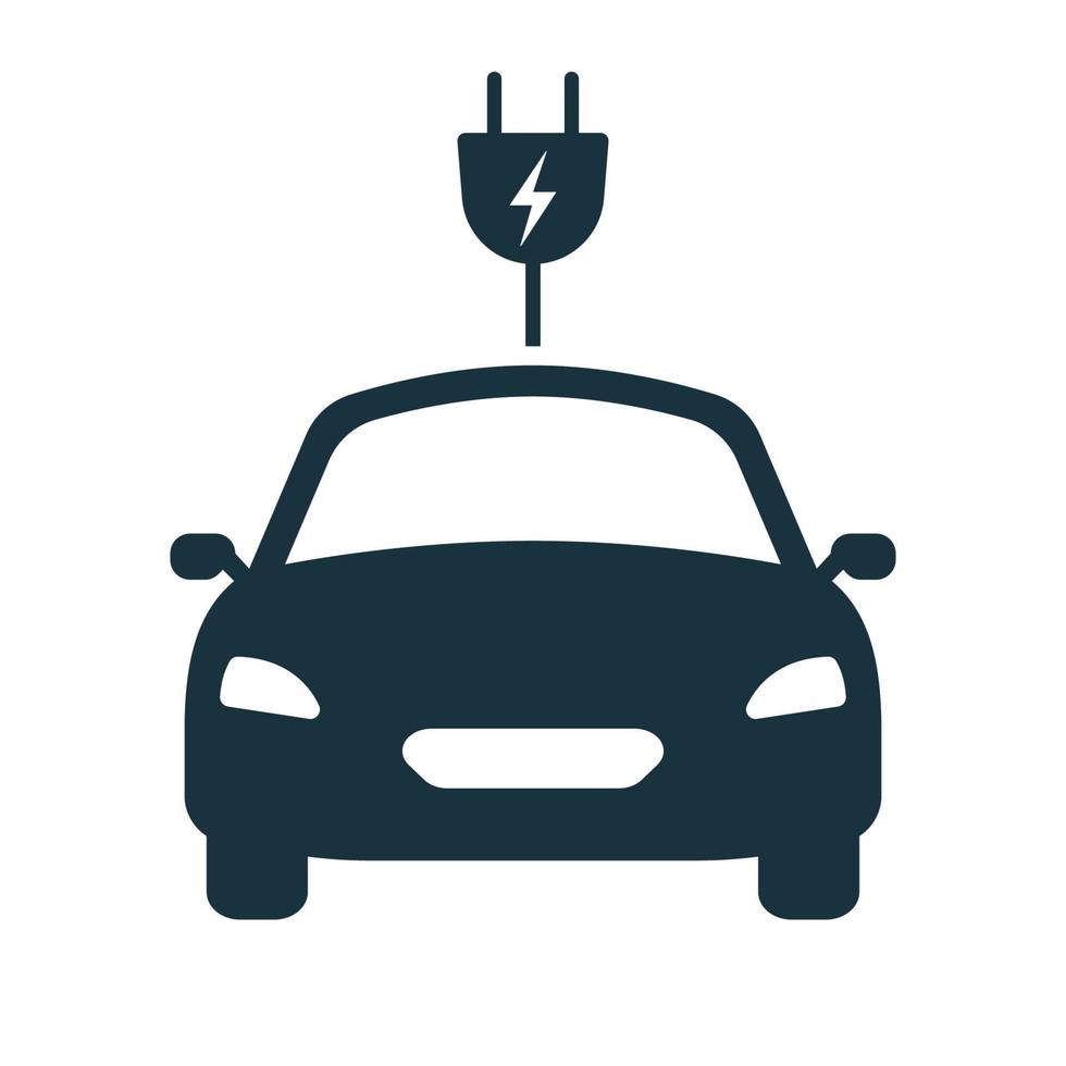 elektrische auto met stekker ecologie voertuig glyph icoon. ev vervoer. elektrolader voertuig concept silhouet pictogram. milieu eco hybride vervoer teken. geïsoleerde vectorillustratie. vector