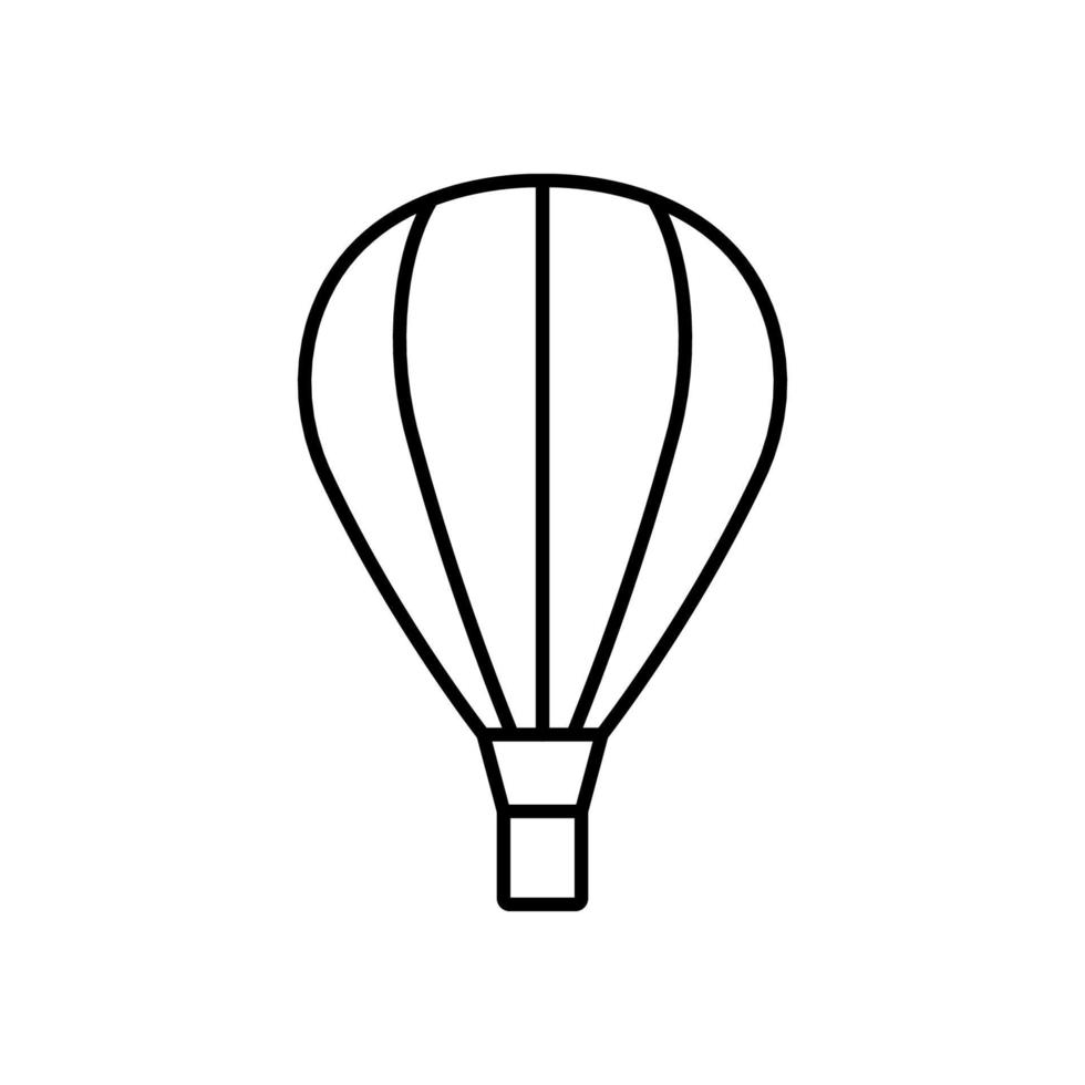 zwarte hete luchtballon met pictogram van de lijn van de mand. vlucht ballon voor reizen pictogram op witte achtergrond. vlieg heteluchtballon voor een leuke reis in het pictogram van het luchtoverzicht. bewerkbare streek. geïsoleerde vectorillustratie. vector