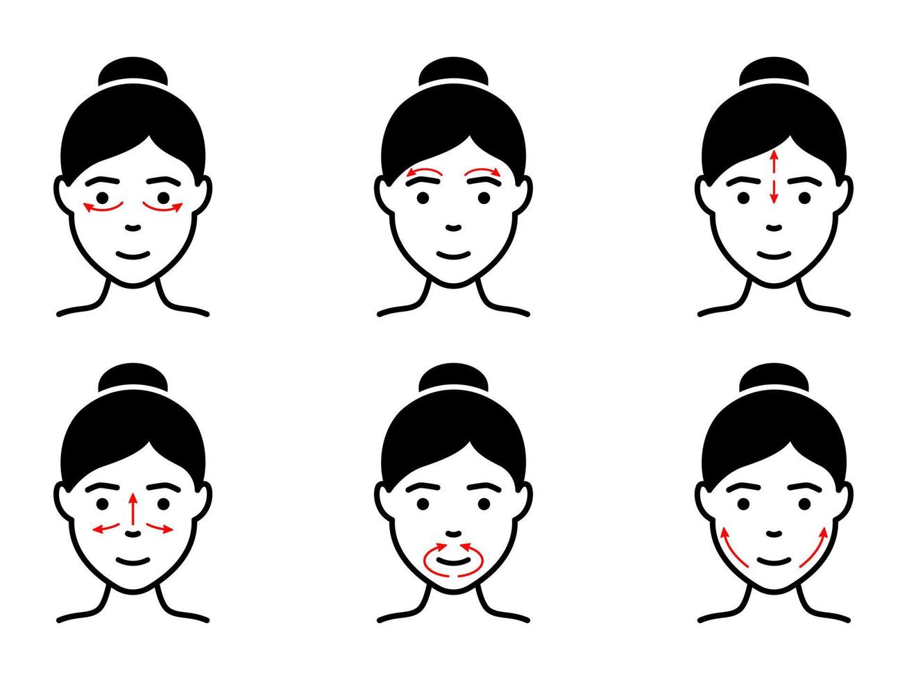 techniek van gezichtsmassage silhouet icoon. anti-aging zelf gezichtsmassage met pijlpictogram. meisje schoonheidsbehandeling, huidverzorging procedure zwart icoon. geïsoleerde vectorillustratie. vector
