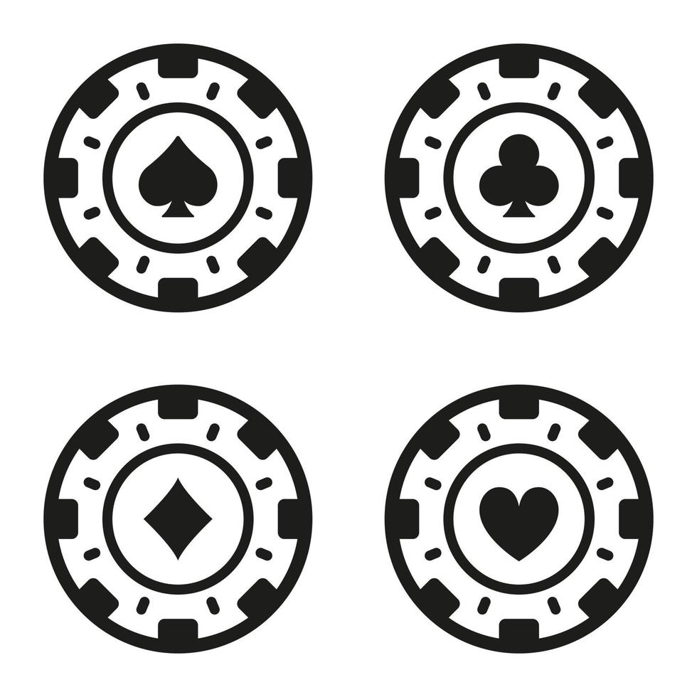 chip poker set zwart silhouet pictogram. geluksspel pak casino roulette glyph pictogram. fortuin spel gokken geld inzet plat symbool. gok poker wedden teken. geïsoleerde vectorillustratie. vector