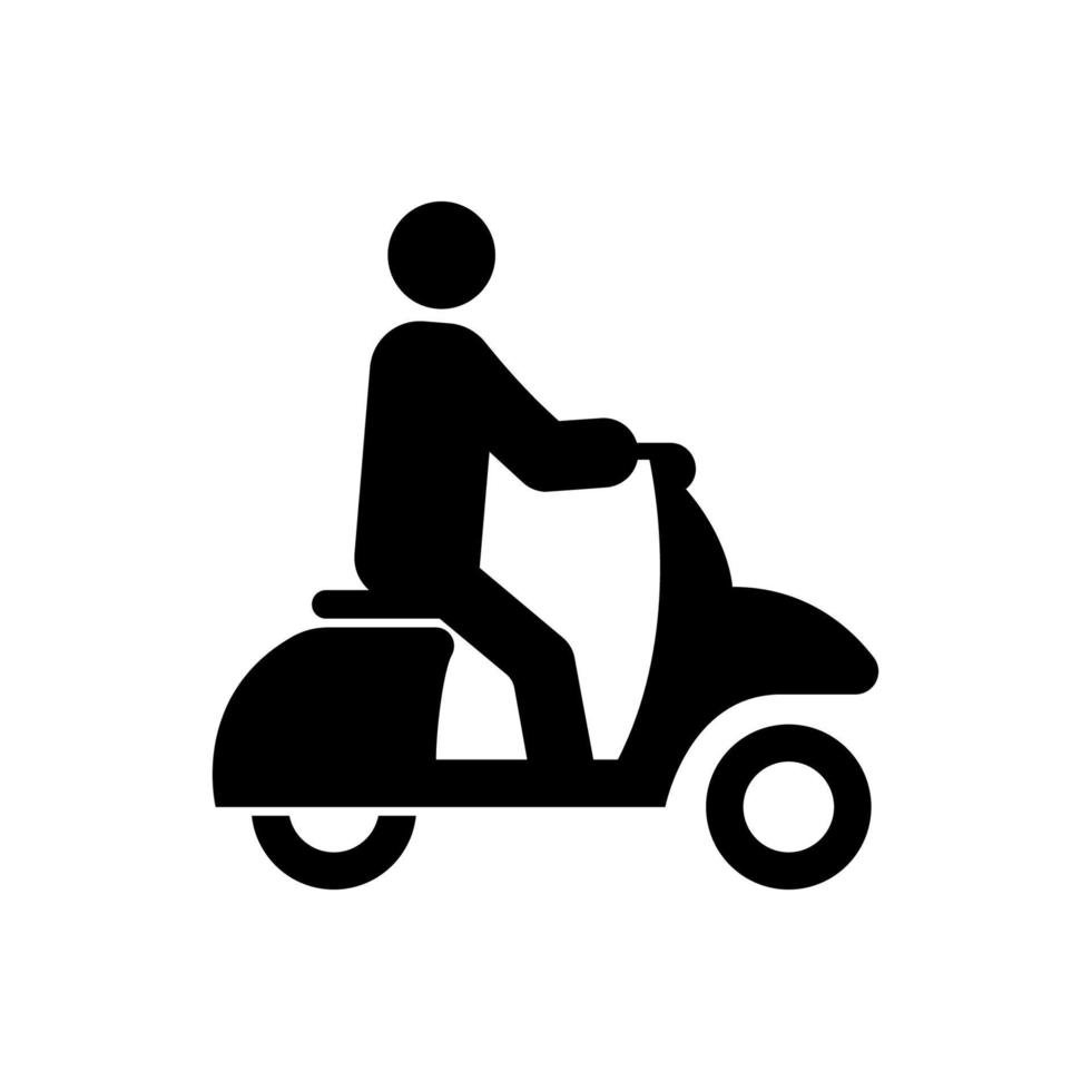 motorrijder op moto cyclus zwart silhouet icoon. snelle fietser met motorfiets op race glyph pictogram. rider drive motor plat symbool. motorcross teken. gemotoriseerd vervoer. geïsoleerde vectorillustratie. vector