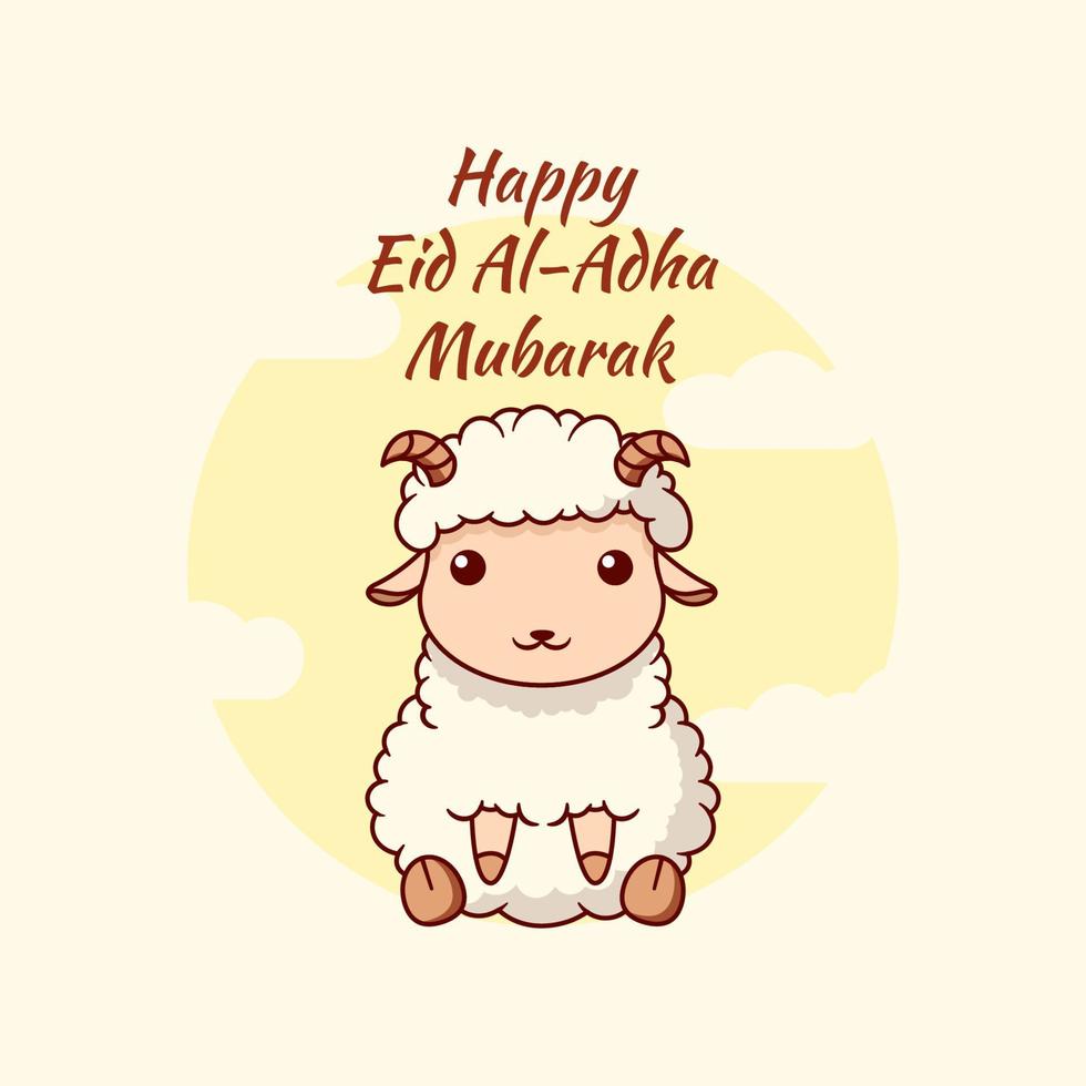 gelukkige eid al adha mubarak. handgetekende cartoon. vector