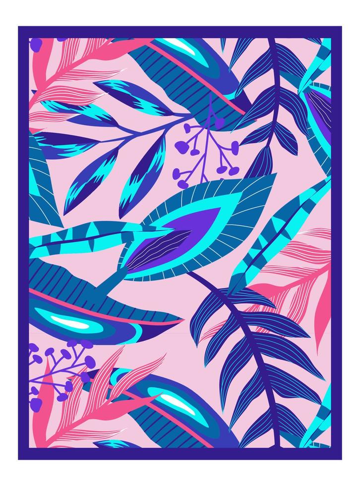 canvas tropische neonjungle. zomer botanisch behang. botanische jungle. abstracte kunst achtergrond vector. tropische gebladerte kunst achtergrond vector. poster bloemen neon. vector