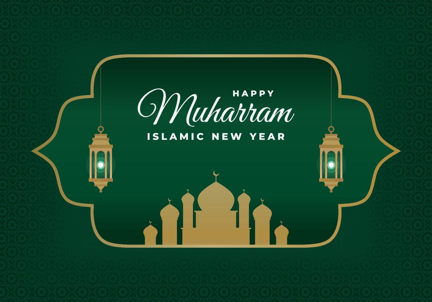 islamitisch nieuwjaar muharram met gouden lantaarns grote moskee vector