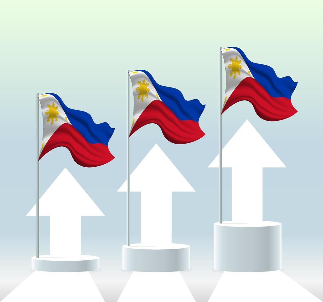 Filippijnse vlag. het land zit in een stijgende lijn. wapperende vlaggenmast in moderne pastelkleuren. vlagtekening, arcering voor eenvoudige bewerking. sjabloonontwerp voor spandoek. vector