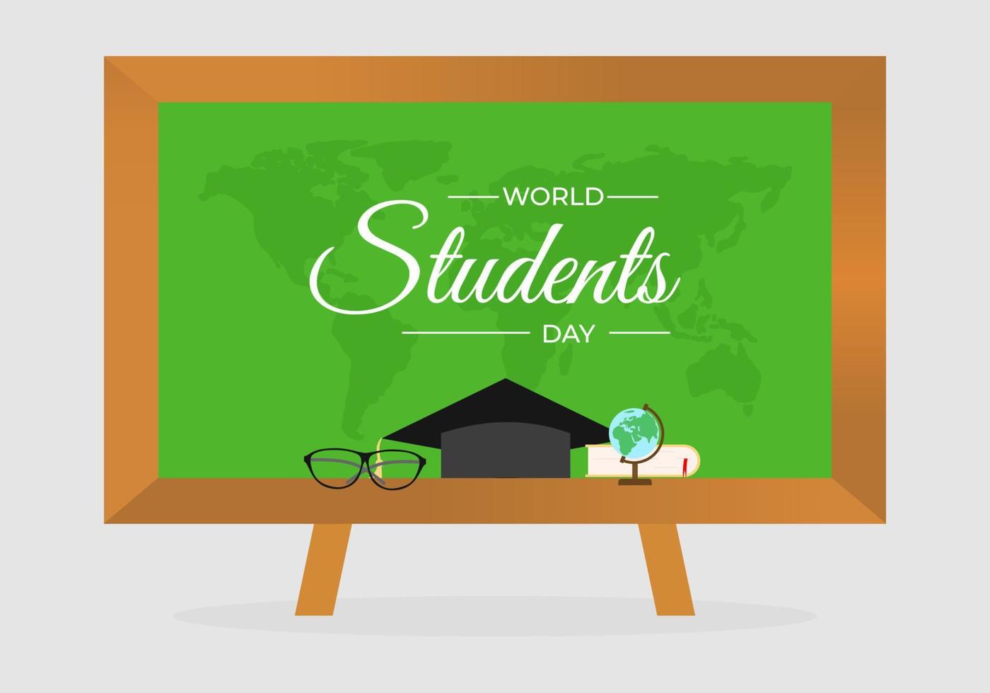 wereld studenten internationale dag met hoed, bril, wereldbol en boek vector