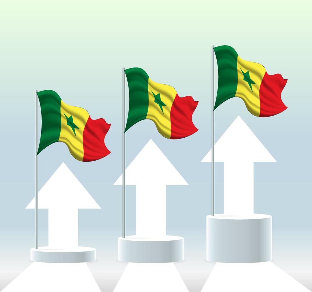 Senegalese vlag. het land zit in een stijgende lijn. wapperende vlaggenmast in moderne pastelkleuren. vlagtekening, arcering voor eenvoudige bewerking. sjabloonontwerp voor spandoek. vector