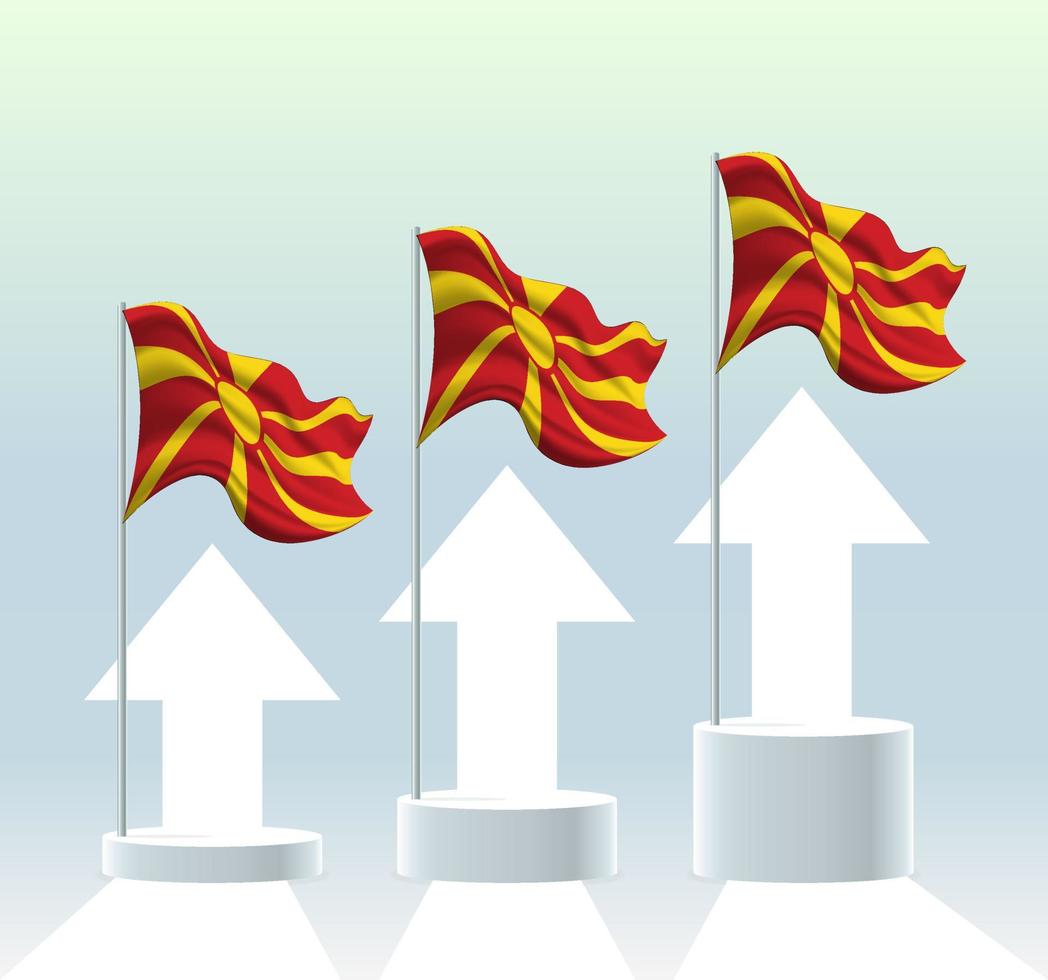 vlag van Noord-Macedonië. het land zit in een stijgende lijn. wapperende vlaggenmast in moderne pastelkleuren. vlagtekening, arcering voor eenvoudige bewerking. sjabloonontwerp voor spandoek. vector