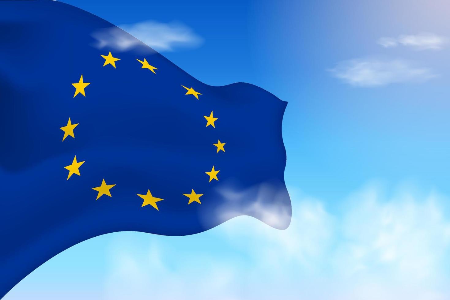 vlag van de europese unie in de wolken. vector vlag zwaaien in de lucht. nationale dag realistische vlag illustratie. blauwe hemelvector.