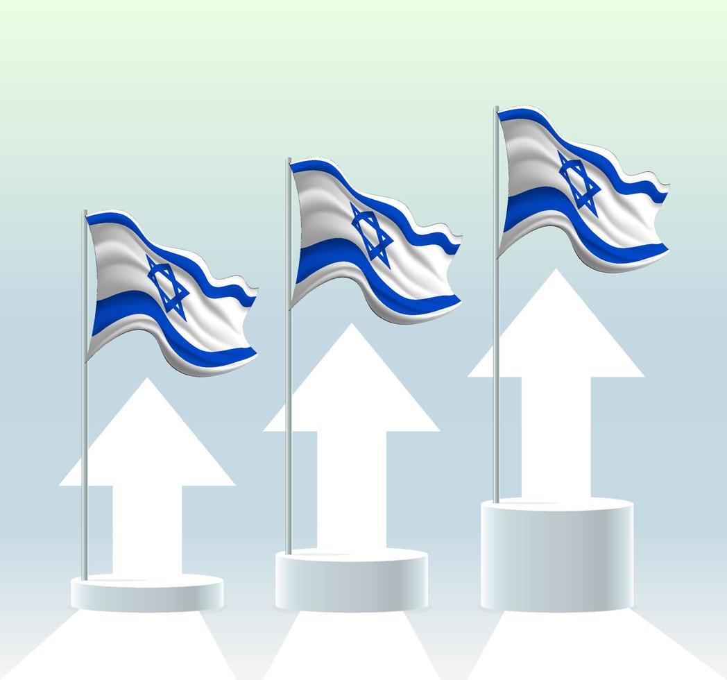 israëlische vlag. het land zit in een stijgende lijn. wapperende vlaggenmast in moderne pastelkleuren. vlagtekening, arcering voor eenvoudige bewerking. sjabloonontwerp voor spandoek. vector