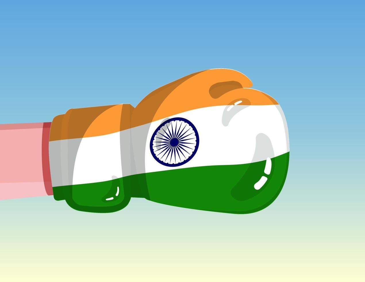 vlag van india op bokshandschoen. confrontatie tussen landen met concurrentiekracht. offensieve houding. scheiding van machten. sjabloon klaar ontwerp. vector