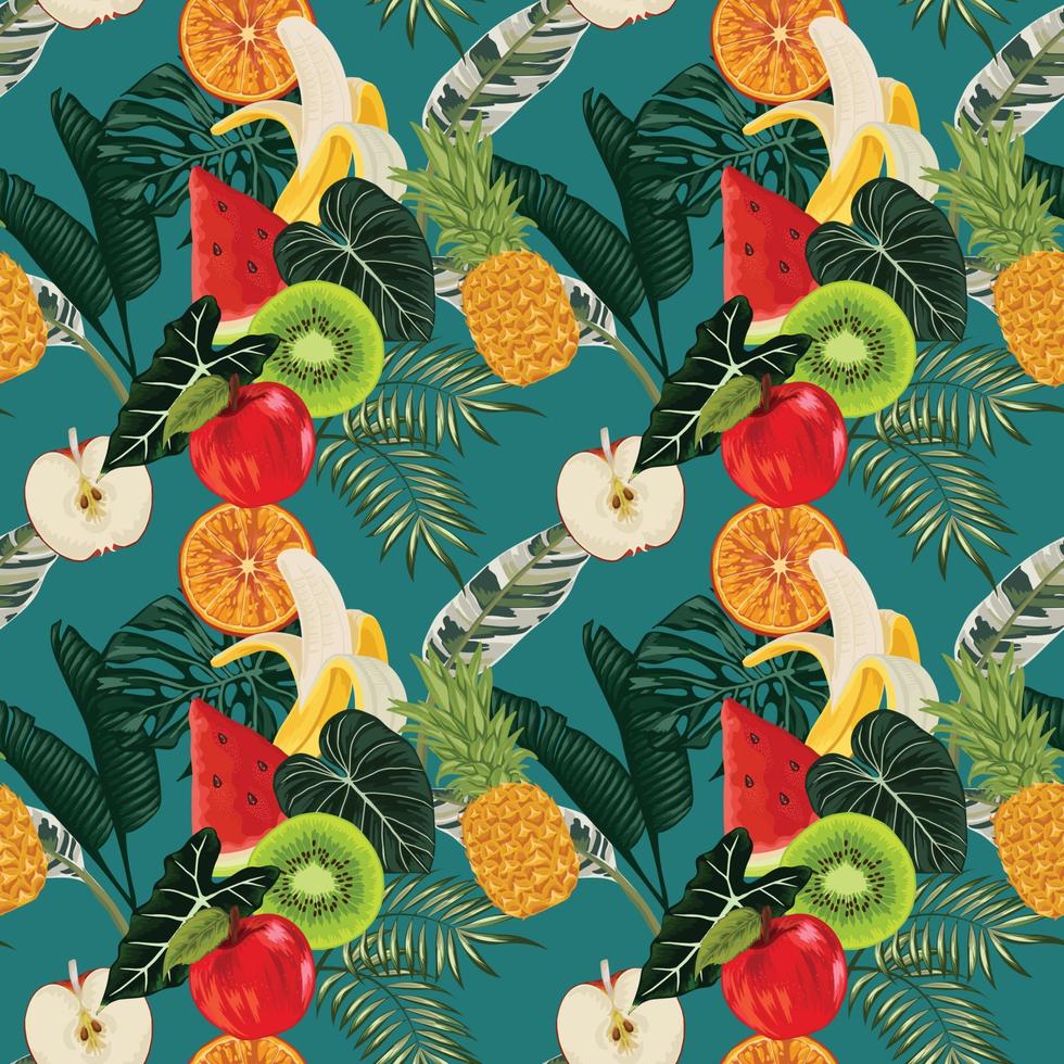 zomerfruit tropisch naadloos ontwerp op groene achtergrond vector