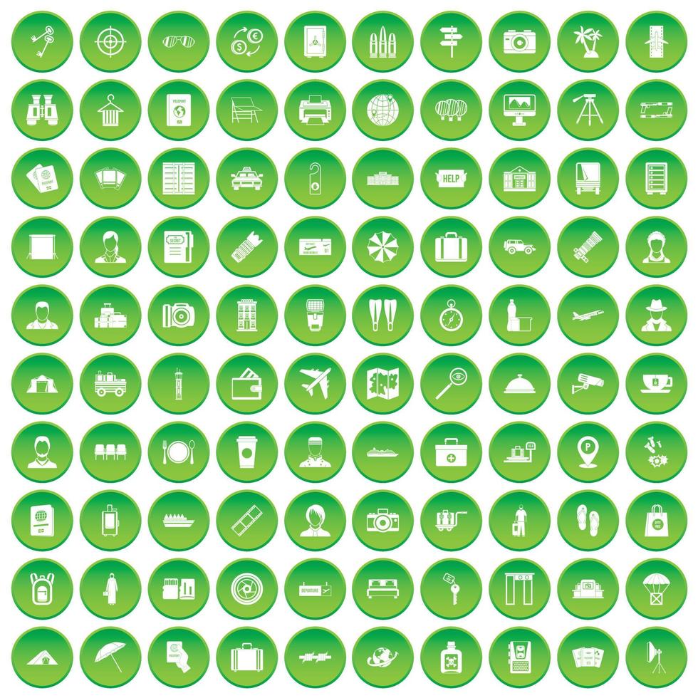 100 paspoortpictogrammen instellen groene cirkel vector
