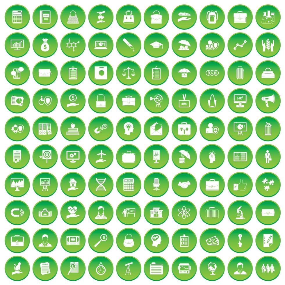 100 portefeuillepictogrammen instellen groene cirkel vector