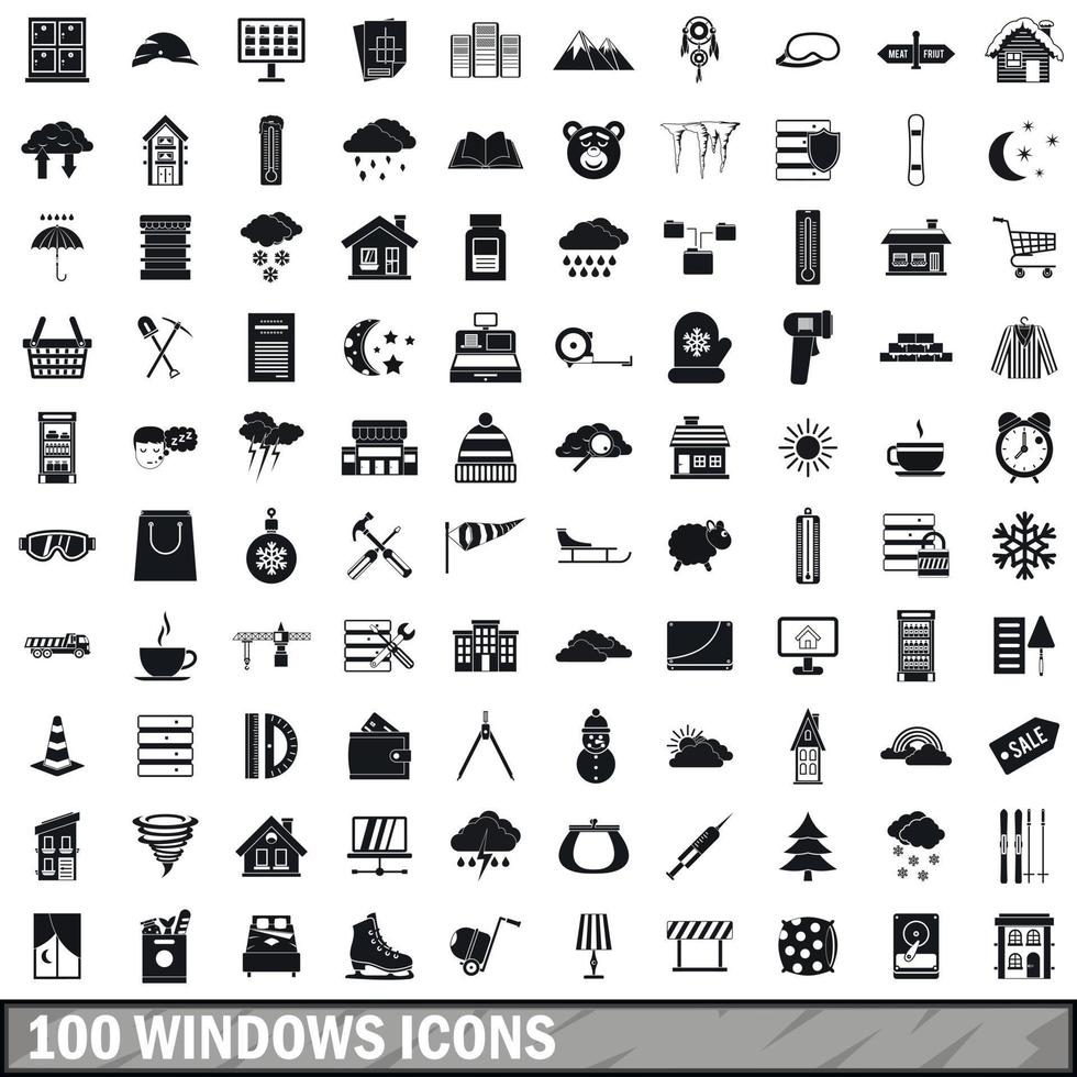 100 windows iconen set, eenvoudige stijl vector