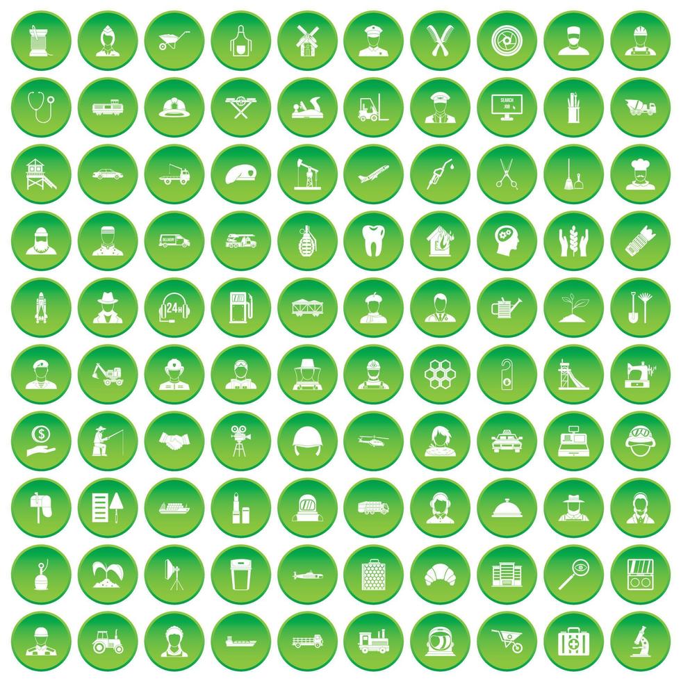 100 baanpictogrammen instellen groene cirkel vector