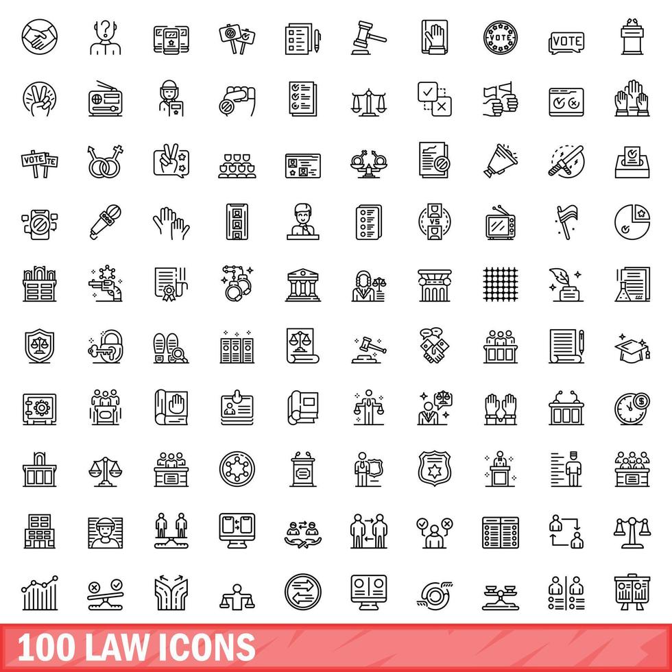 100 wet iconen set, Kaderstijl vector