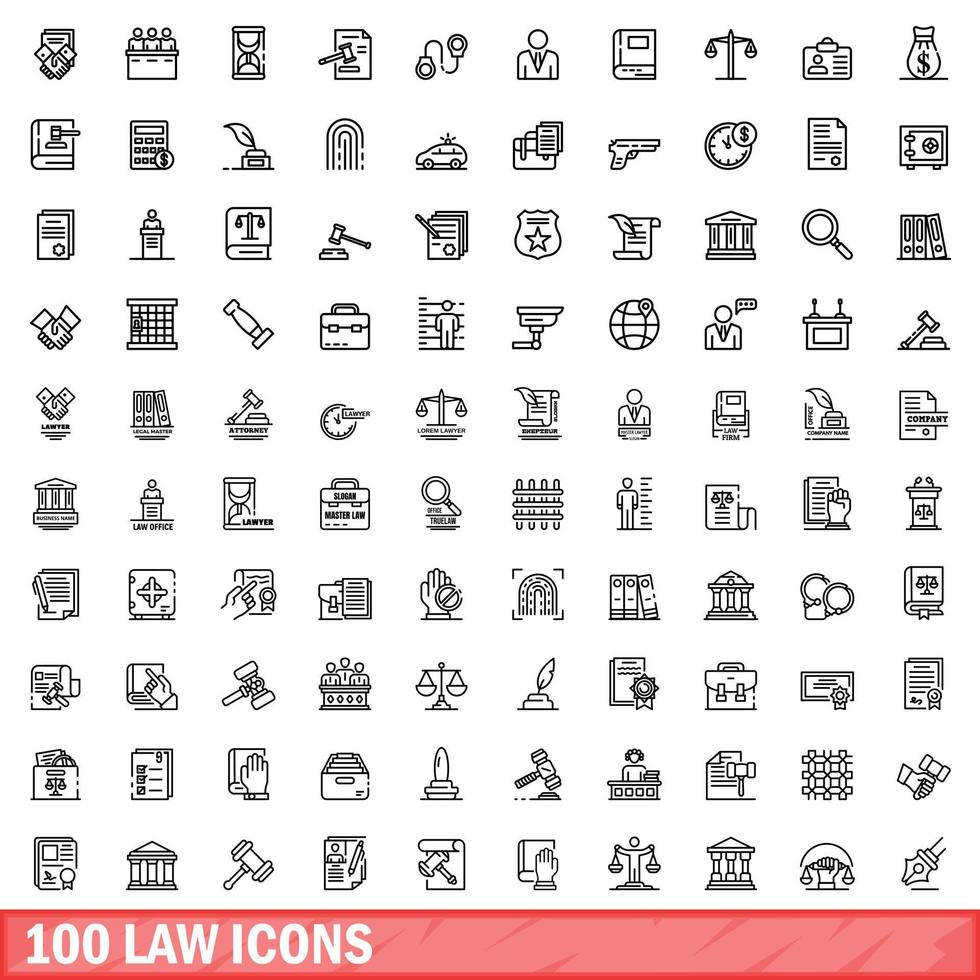 100 wet iconen set, Kaderstijl vector