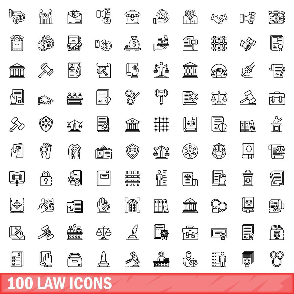 100 wet iconen set, Kaderstijl vector