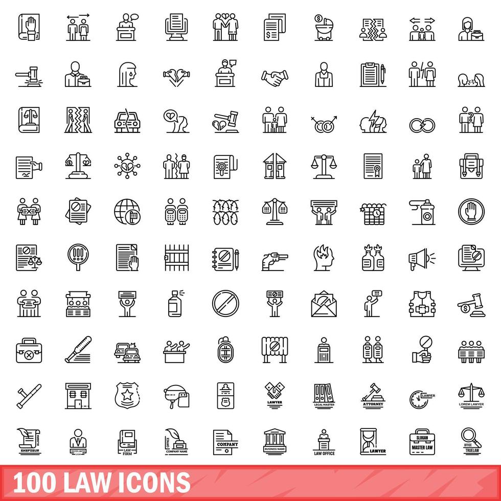 100 wet iconen set, Kaderstijl vector