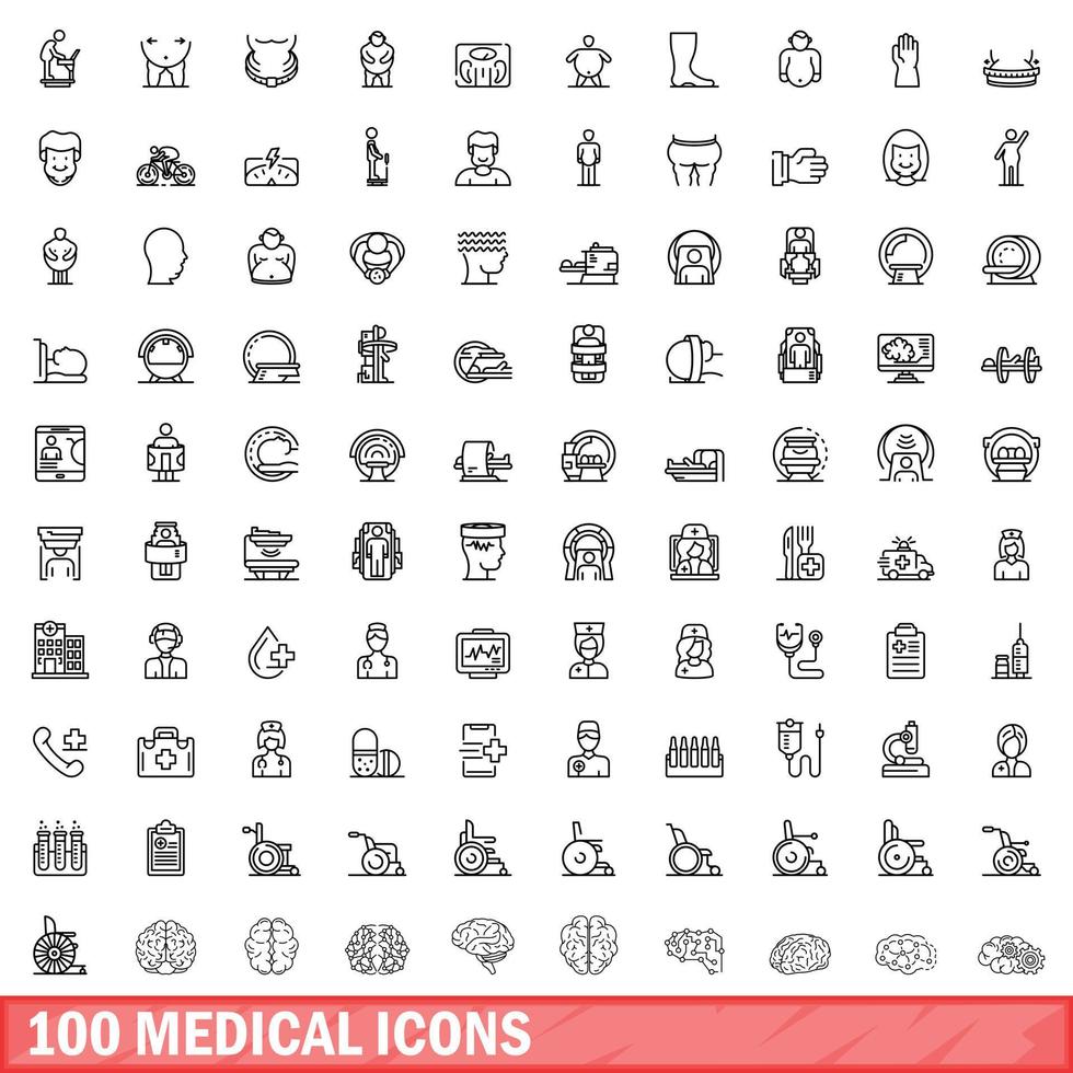 100 medische iconen set, Kaderstijl vector