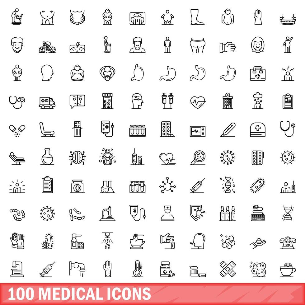 100 medische iconen set, Kaderstijl vector