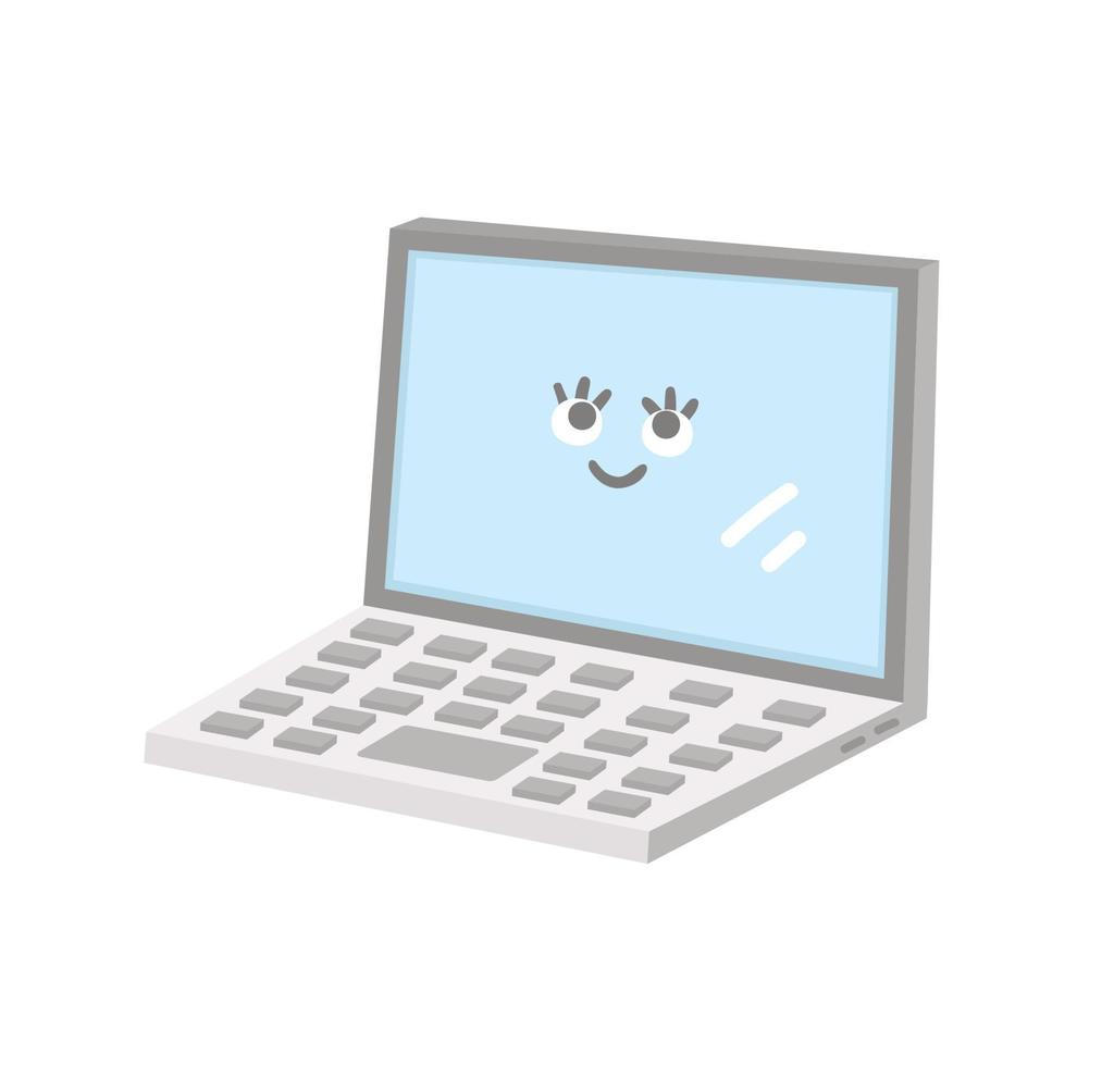 vector kawaii laptop illustratie. terug naar school educatieve clipart. schattige platte stijl lachende computer met ogen. grappige foto voor kinderen