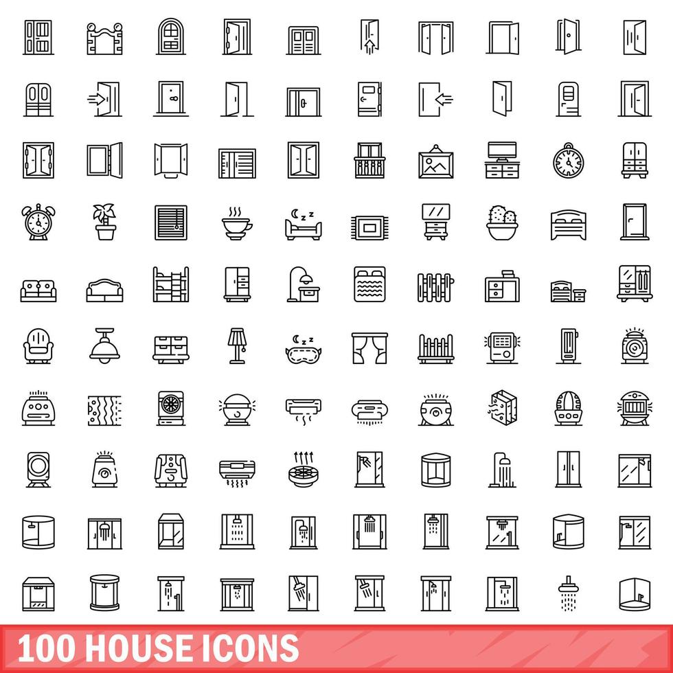 100 huis iconen set, Kaderstijl vector