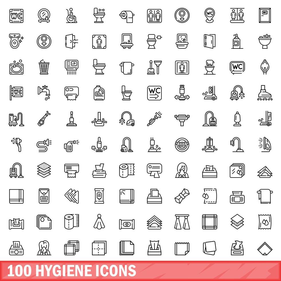 100 hygiëne iconen set, Kaderstijl vector