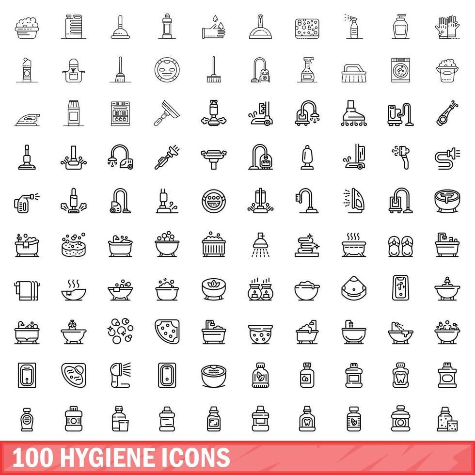 100 hygiëne iconen set, Kaderstijl vector