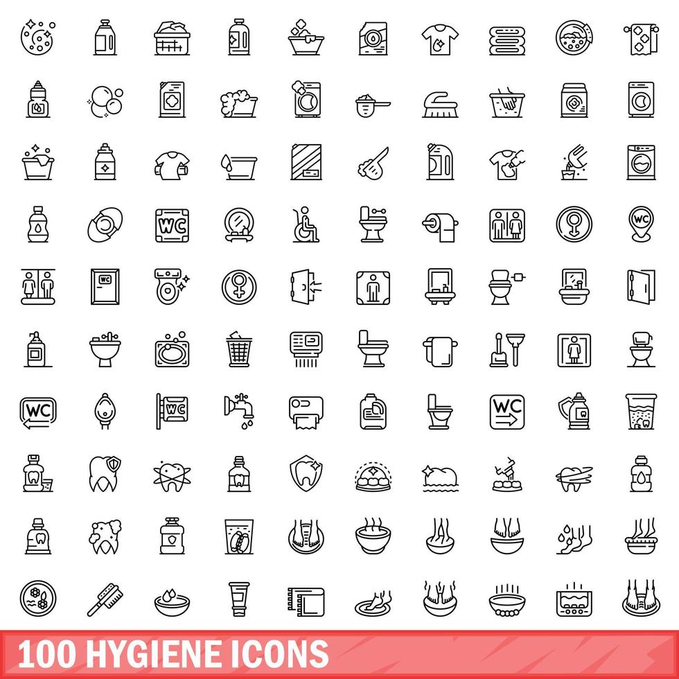 100 hygiëne iconen set, Kaderstijl vector