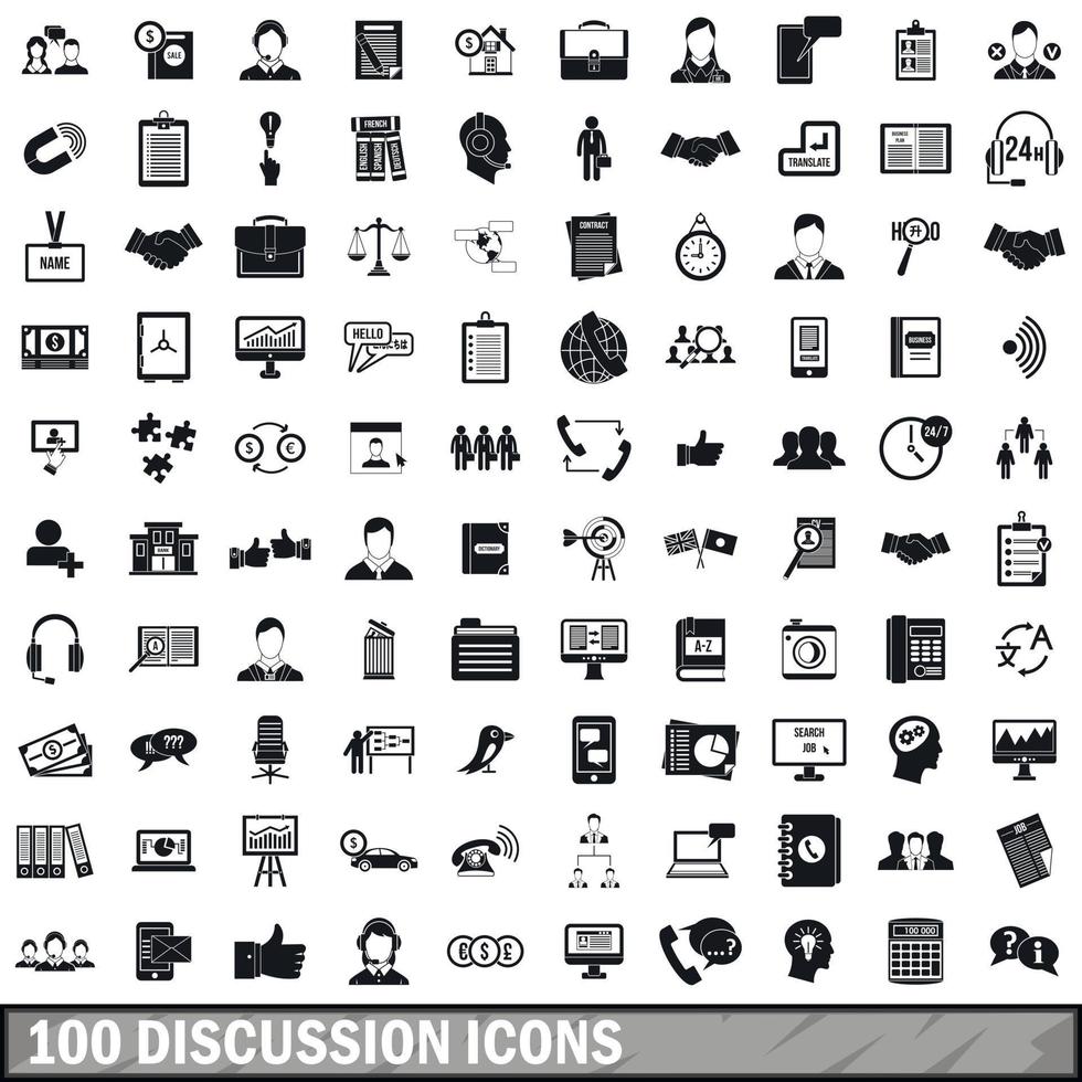 100 discussie iconen set, eenvoudige stijl vector