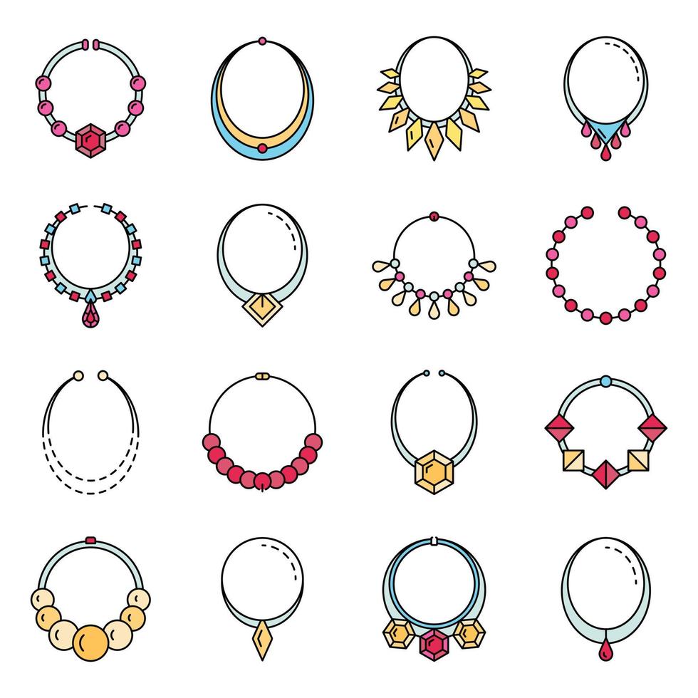 ketting sieraden pictogrammenset lijn kleur vector