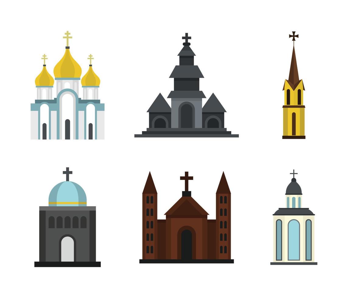 kerk pictogrammenset, vlakke stijl vector