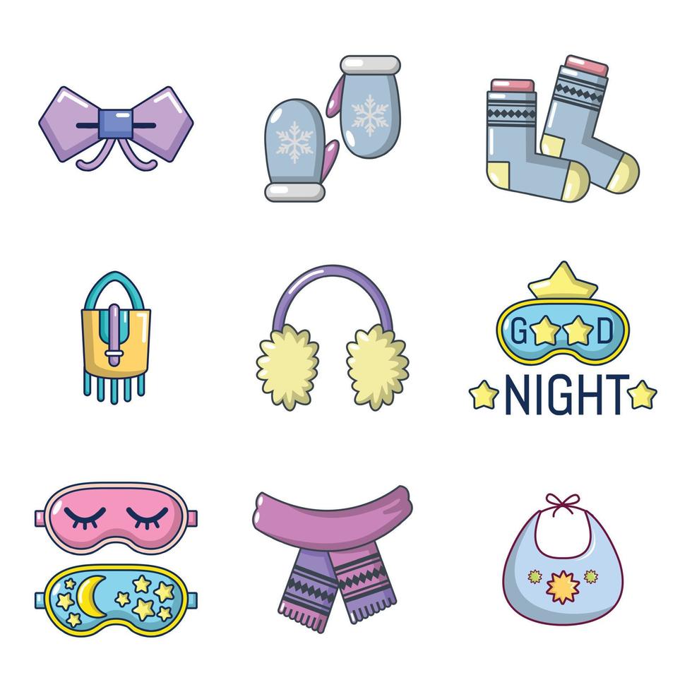 kleding accessoires icon set, cartoon stijl vector