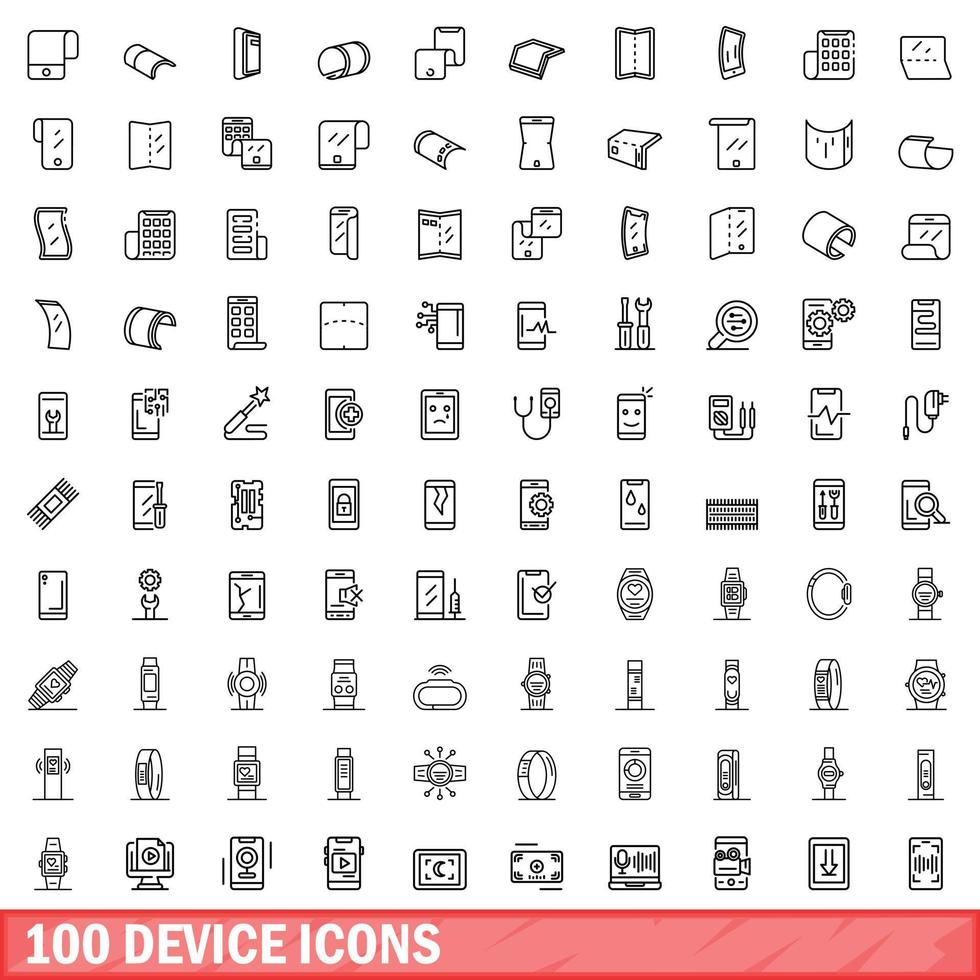 100 apparaatpictogrammen ingesteld, Kaderstijl vector