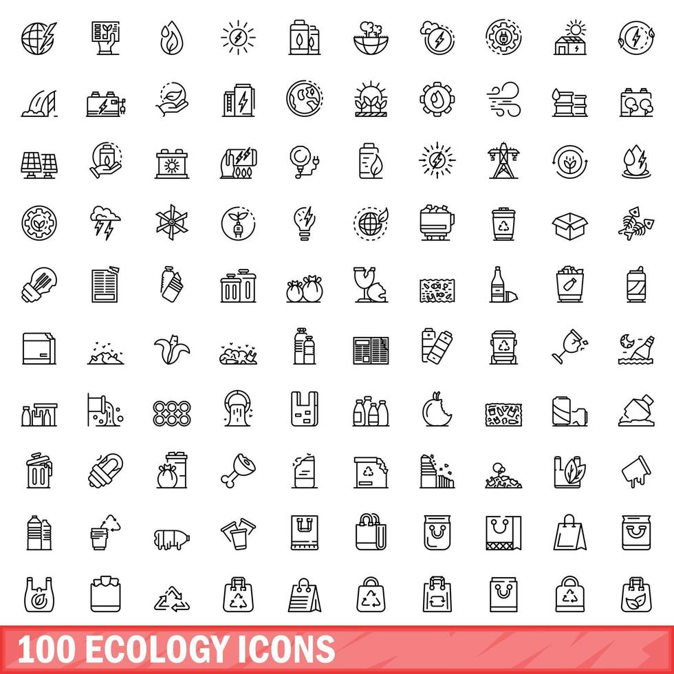 100 ecologie iconen set, Kaderstijl vector