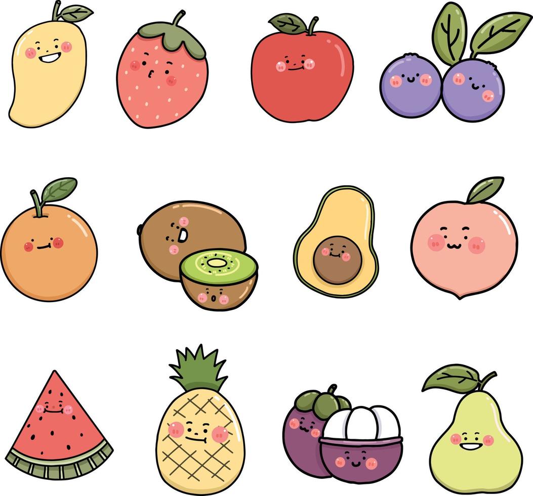 set fruite cartoon karakter vlakke afbeelding vector ontwerp