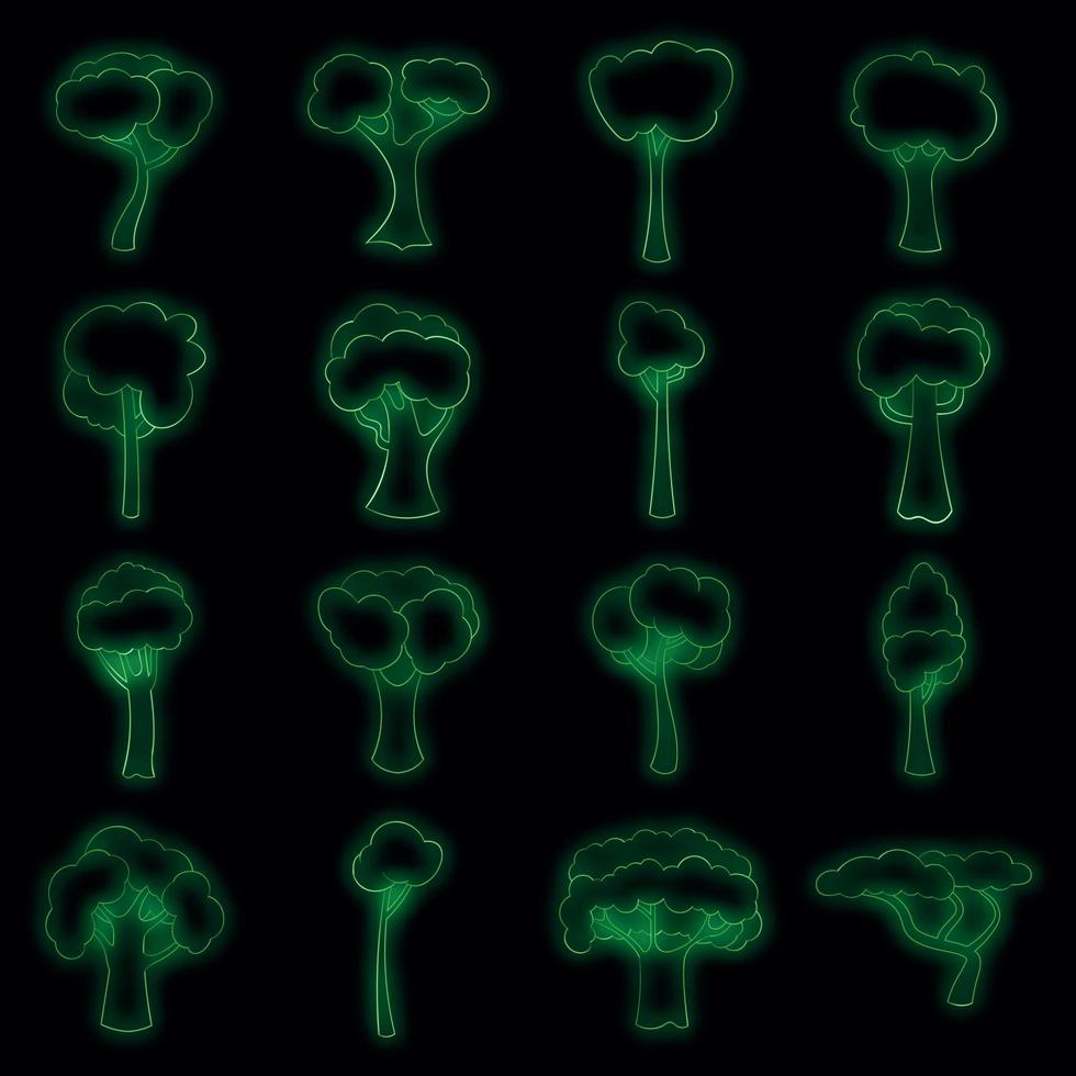 groene bomen pictogrammen instellen vector neon