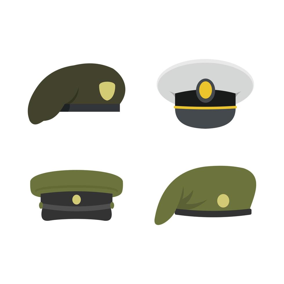 militaire pet pictogrammenset, vlakke stijl vector