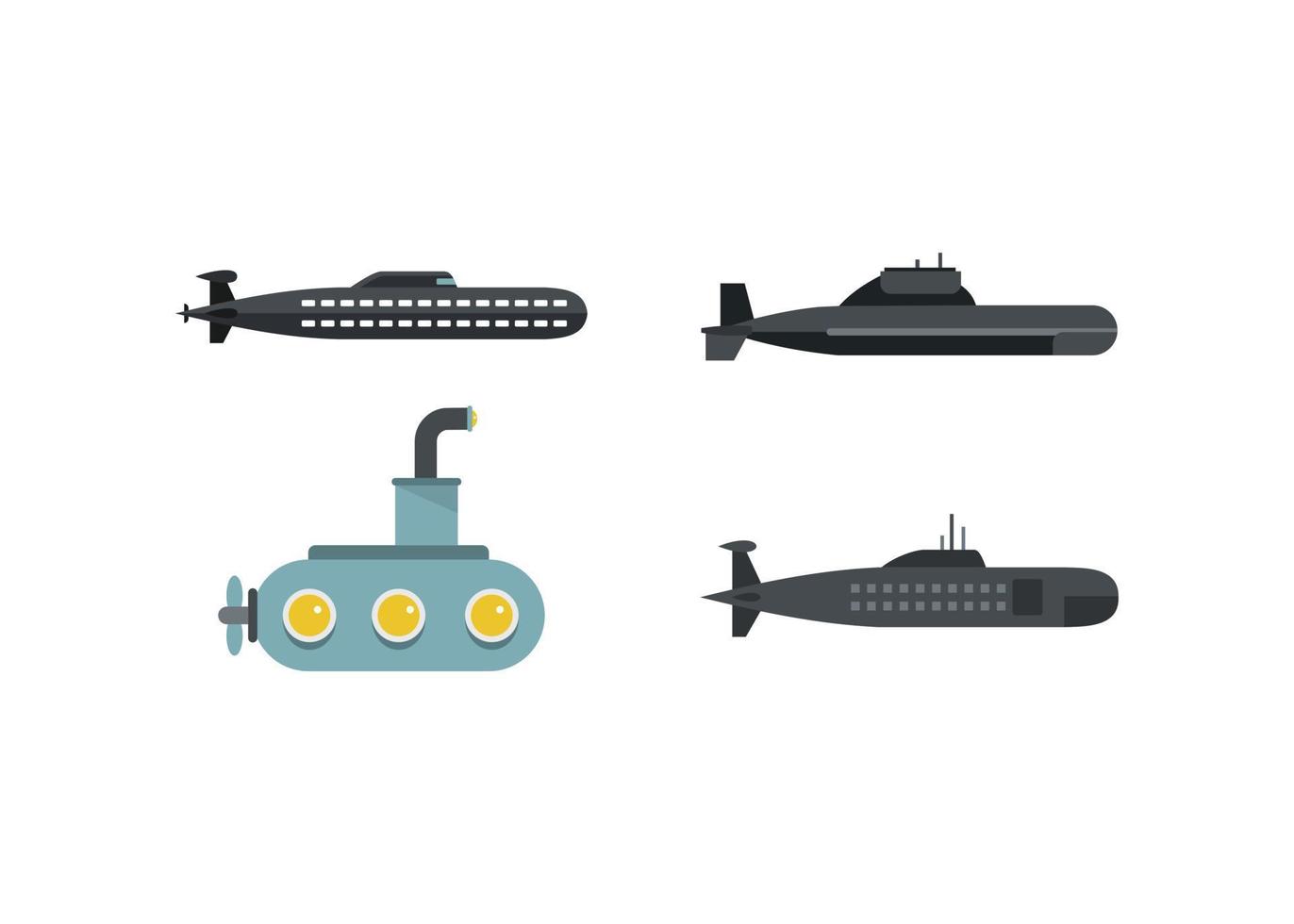 onderzeeër pictogrammenset, vlakke stijl vector