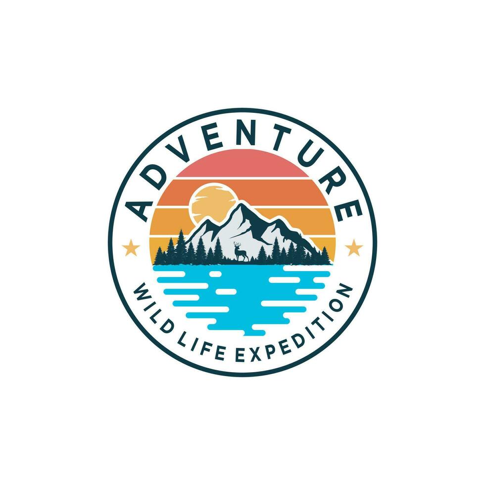 outdoor avonturen, expedities in het wild, wildernis logo ontwerpsjabloon. vector
