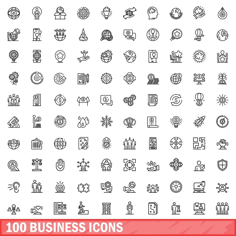 100 zakelijke iconen set, Kaderstijl vector