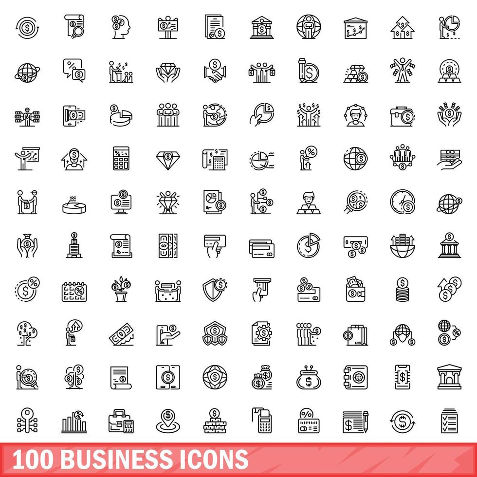 100 zakelijke iconen set, Kaderstijl vector